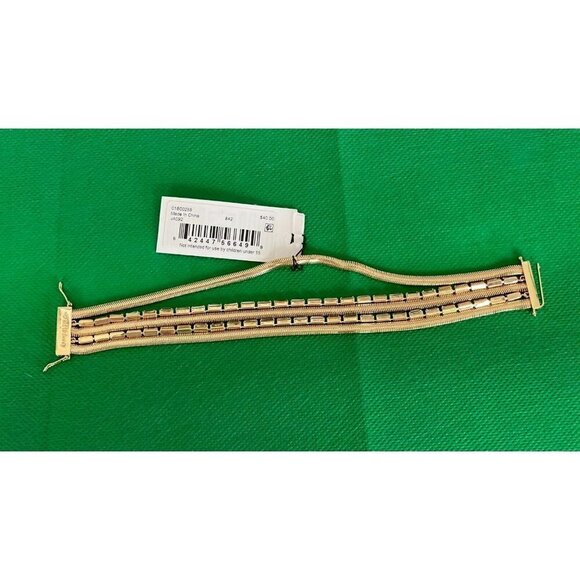 Anne Klein Gold-Tone Baguette Bead & Snake Chain Multi-Row Bracelet - Picture 2 of 5